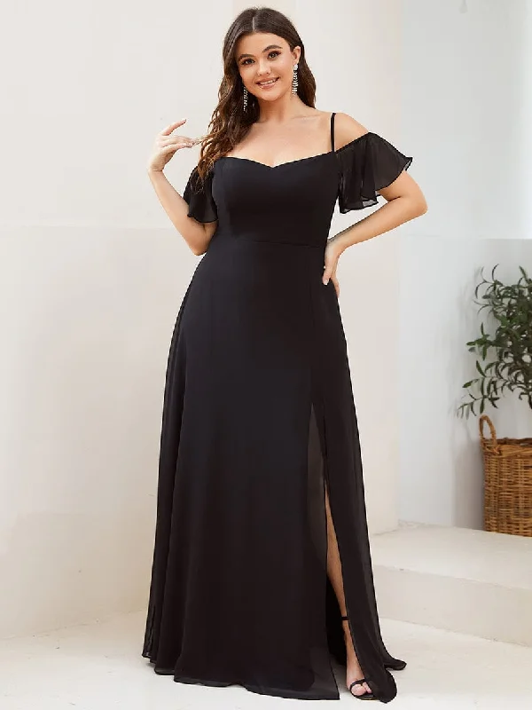 Plus Size Cold Shoulder Formal Bridesmaid Dress with Side Slit