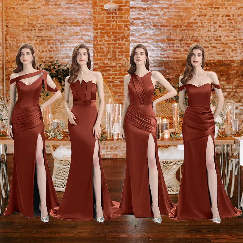 Rust Sexy Chic Silky Mismatched Soft Satin Mermaid Long Bridesmaid Dresses