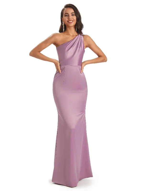 Sexy Soft Satin One Shoulder Long Mermaid Bridesmaid Dresses Online