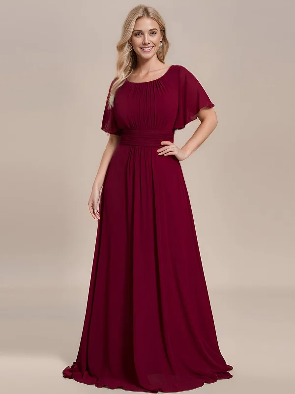 Simple Chiffon Pleated A-Line Round Neckline Bridesmaid Dress