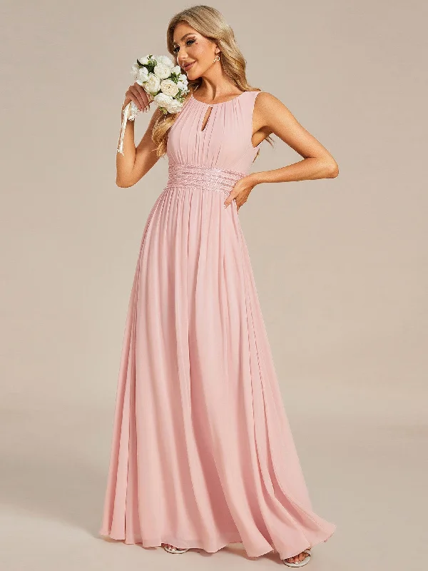 Simple Sleeveless A-line Chiffon Bridesmaid Dress with Hollow Out Detail