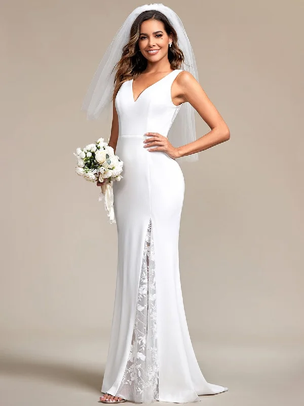 Sleeveless Polyester Mermaid Wedding Dress with Lace-Adorned Back