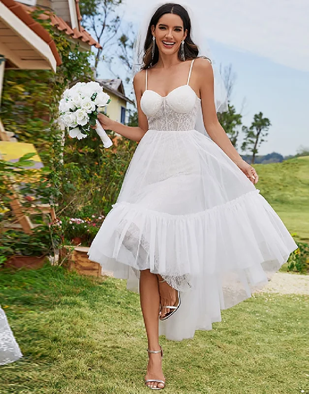 Tulle Corset Top Sweetheart High-Low Wedding Dress