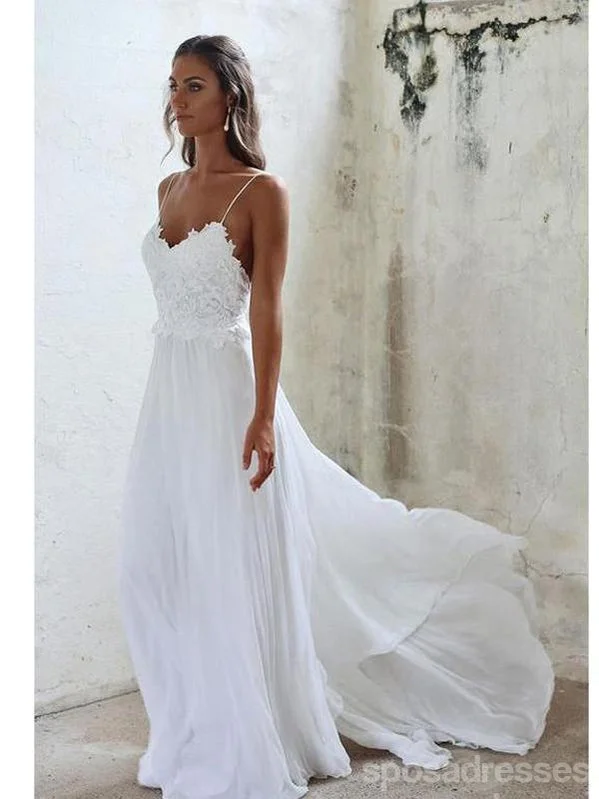 Sexy Backless Spaghetti StrapsUnique Cheap Beach Wedding Dresses, WD912