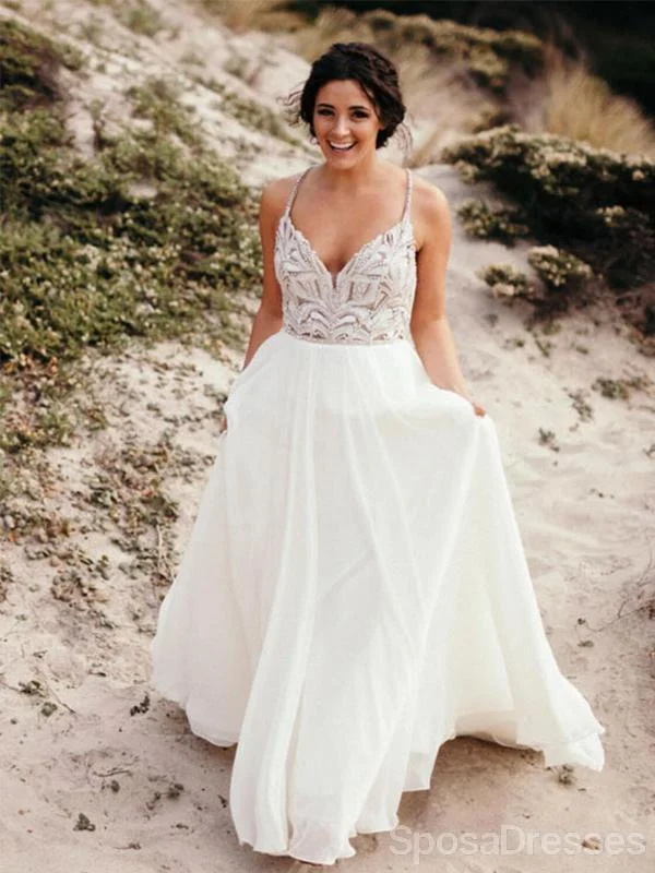 Halter Rhinestone Beaded A-line Cheap Wedding Dresses Online, Cheap Unique Bridal Dresses, WD604