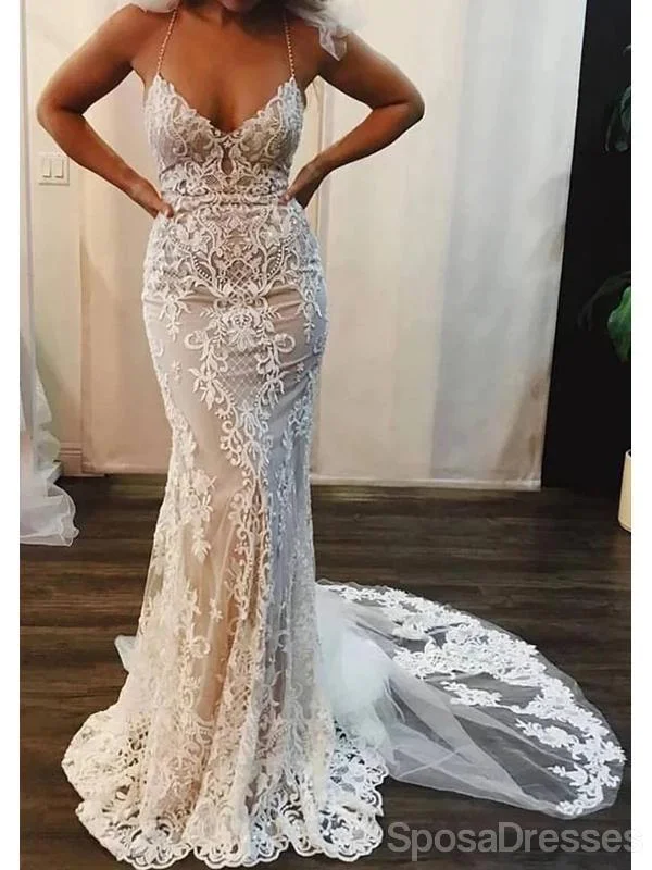 Halter Sexy Lace Mermaid Cheap Wedding Dresses Online, Cheap Unique Bridal Dresses, WD590