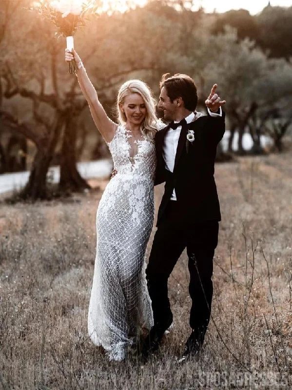 Long Sleeves Boho Lace Mermaid Wedding Dresses, Sexy Wedding Gown, WD681