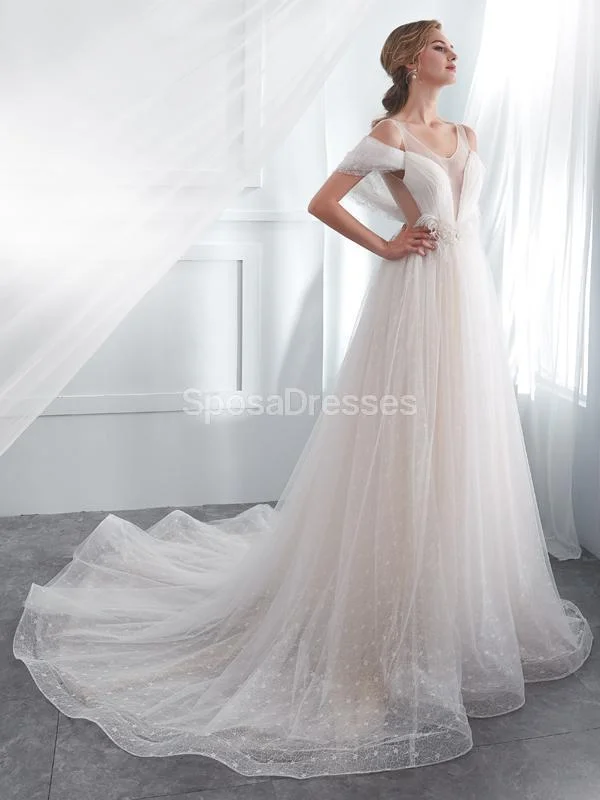 Off Shoulder Simple A-line Scoop Cheap Wedding Dresses Online, Cheap Bridal Dresses, WD573