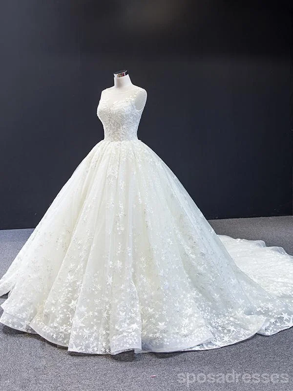 Scoop A-line Cute Lace Wedding Dresses Online, Cheap Bridal Dresses, WD619