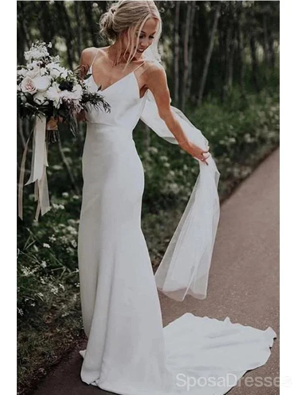 Spaghetti Straps Simple Cheap Wedding Dresses Online, Cheap Unique Bridal Dresses, WD601