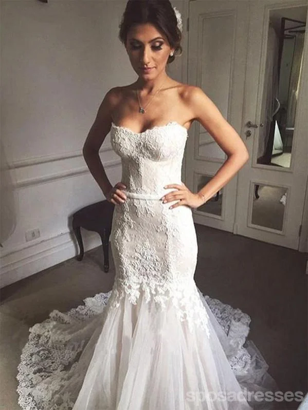 Sweetheart Mermaid Sleeveless Handmade Lace Wedding Dresses,WD768