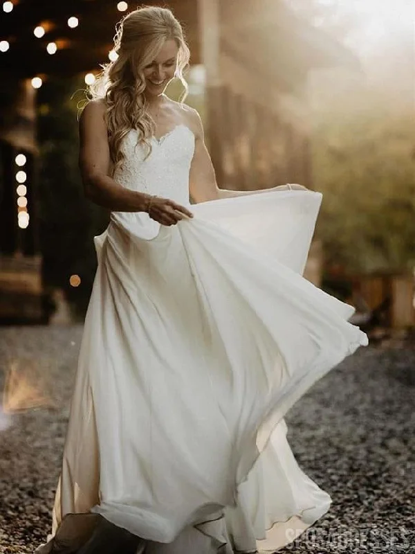 Sweetheart Side Slit Chiffon Beach Wedding Dresses, Cheap Wedding Gown, WD687